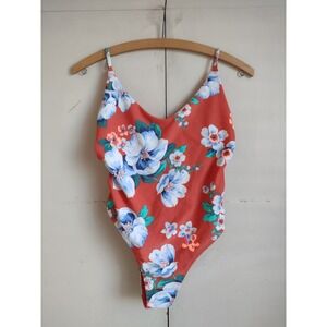 Aerie Orange Floral Swimsuit One Piece Cheeky Bathing Suit Tank Resort Surf Sz S